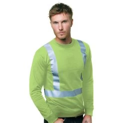 Bayside Hi-Vis 100% Cotton Long Sleeve Crew Tee Solid Striping