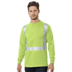 Bayside Hi-Vis 50/50 Long Sleeve Pocket Crew Tee Solid Striping